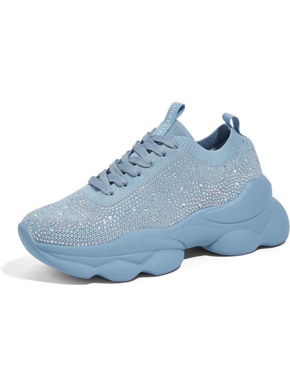 Women's Blue Mesh Rhinestone Chunky Sparkly Bling Glitter Walking Sneakers Shoe